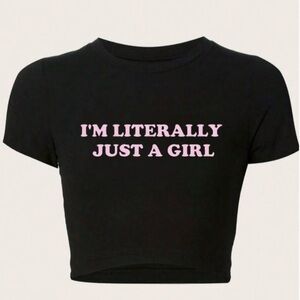 Black Crop Tee with Pink Slogan